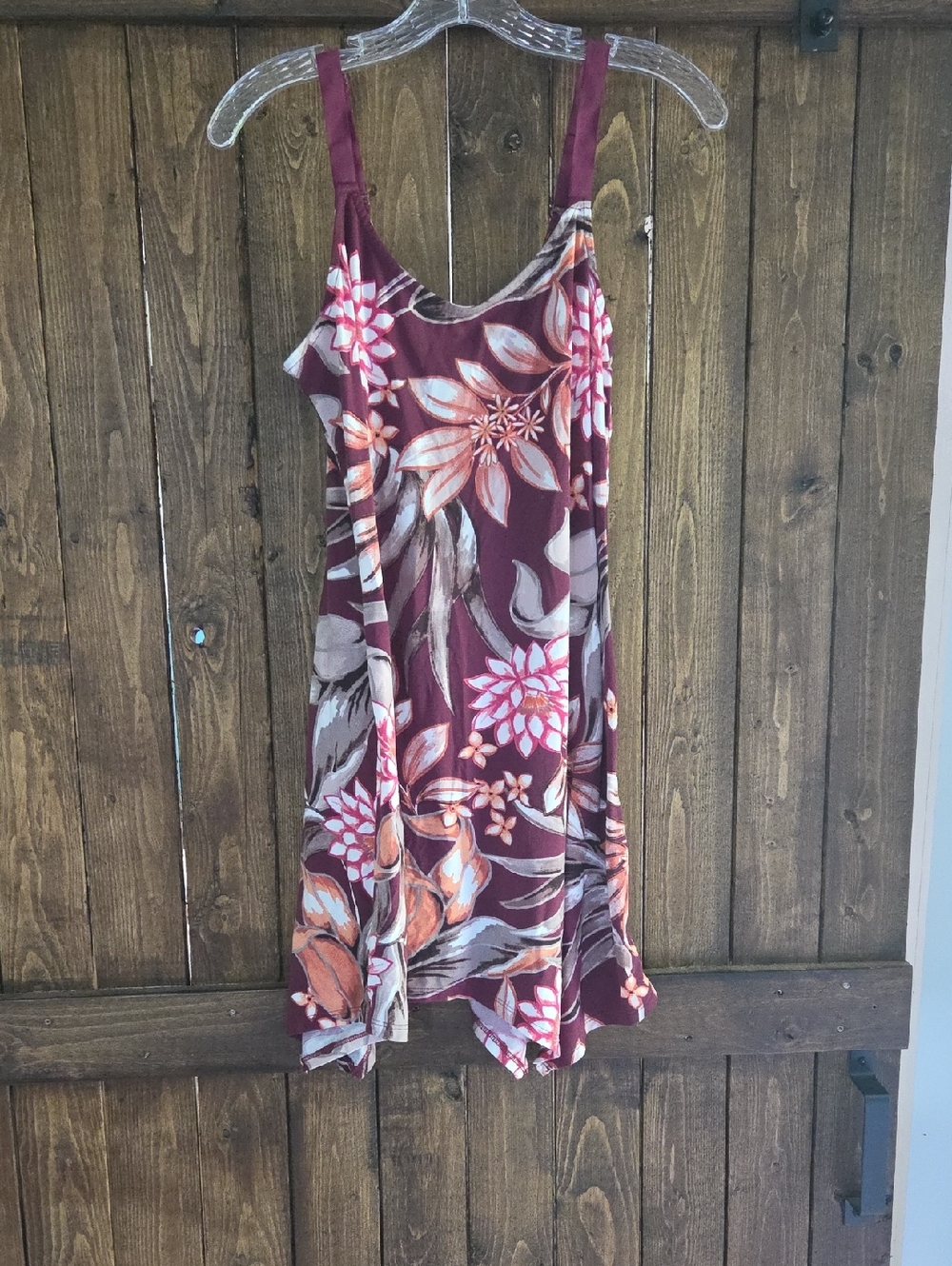 Sleeveless Floral Shift Nightgown in Burgundy and Pink